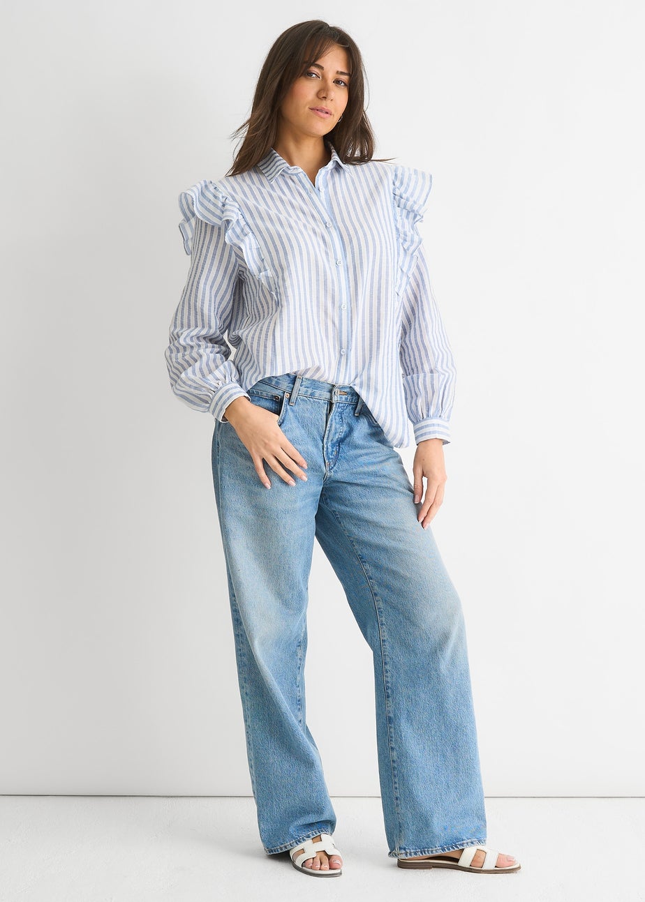 Gini London Stripe Frill Cotton Shirt