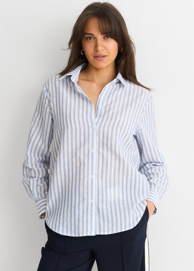 Gini London Blue Linen Oversized Stripe Shirt