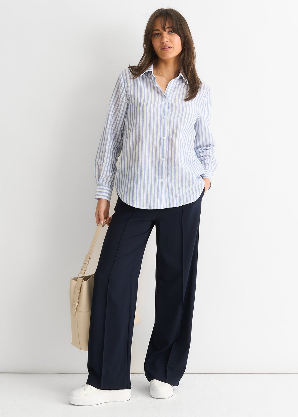 Gini London Blue Linen Oversized Stripe Shirt