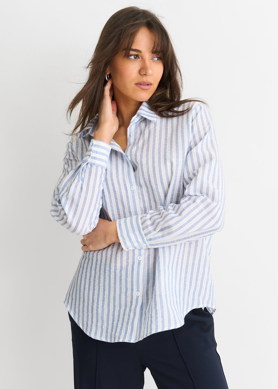 Gini London Blue Linen Oversized Stripe Shirt