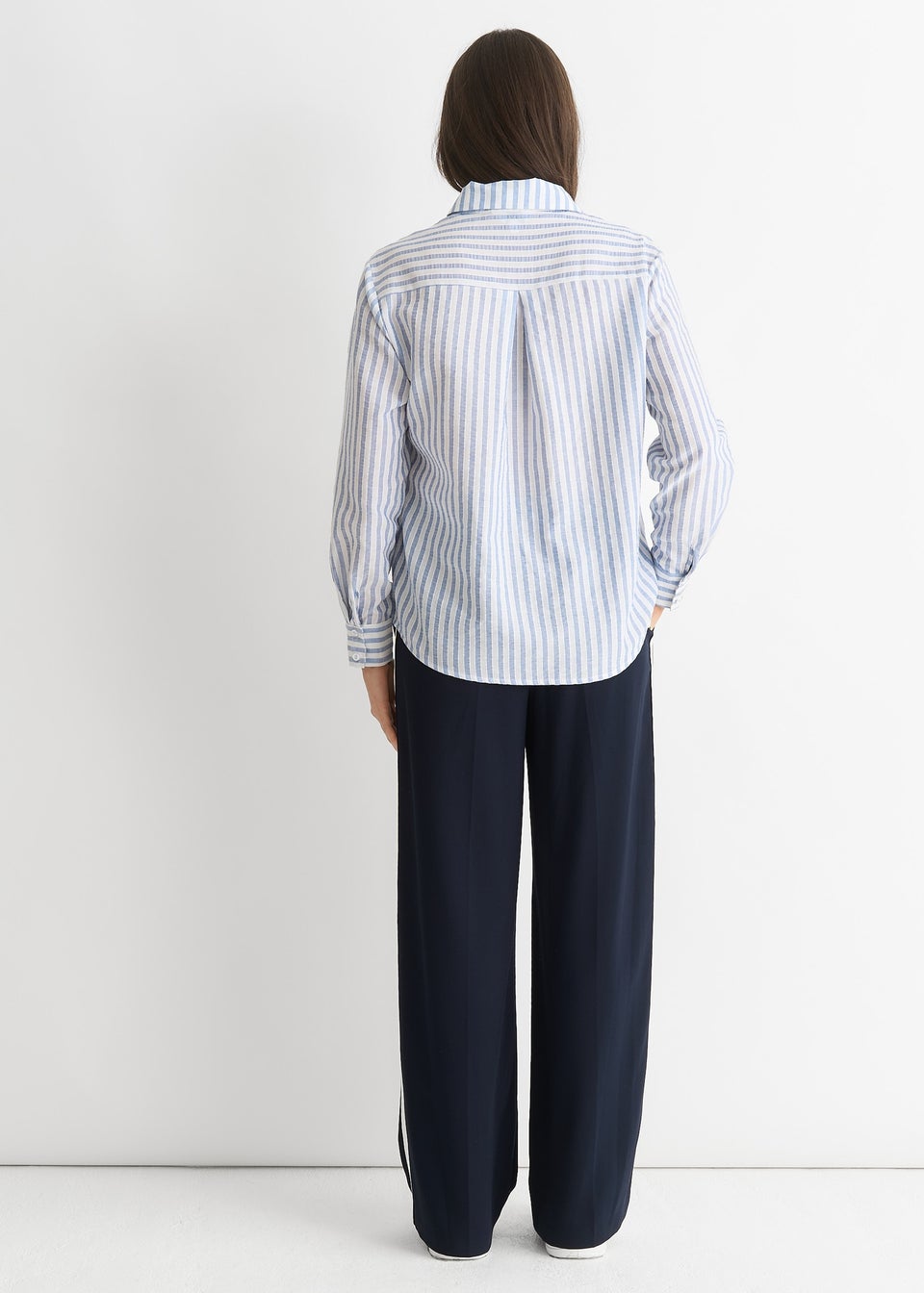 Gini London Blue Linen Oversized Stripe Shirt