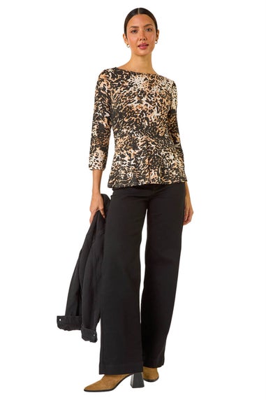 Roman Natural Animal Print Peplum Stretch Top