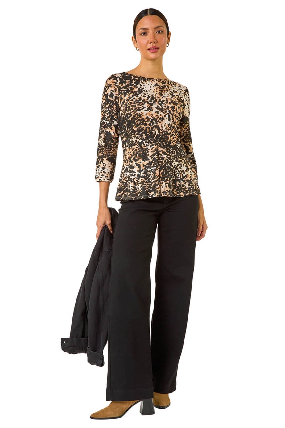 Roman Natural Animal Print Peplum Stretch Top