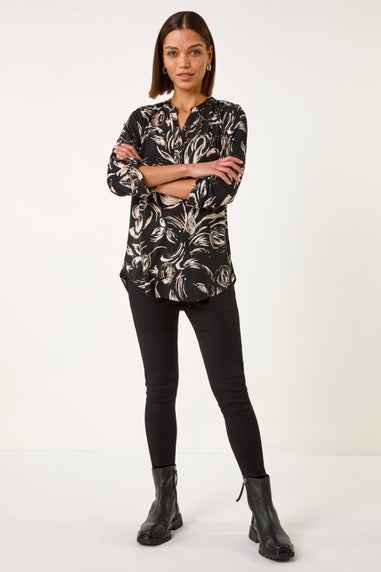 Roman Stone Abstract Print Shoulder Pleat Shirt