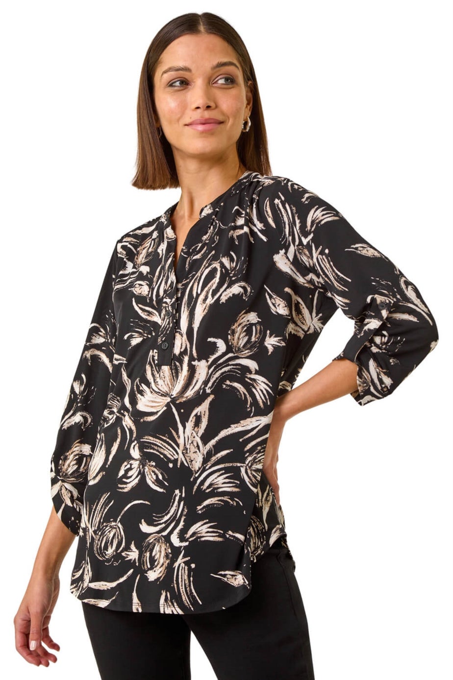 Roman Stone Abstract Print Shoulder Pleat Shirt