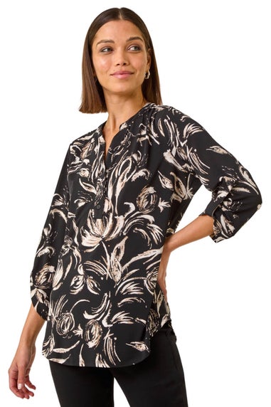Roman Stone Abstract Print Shoulder Pleat Shirt