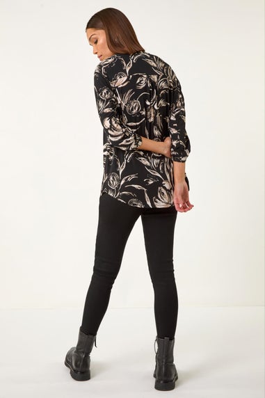 Roman Stone Abstract Print Shoulder Pleat Shirt