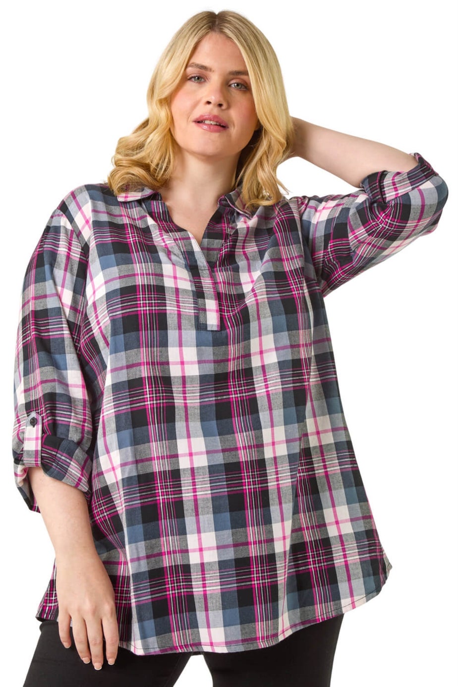 Roman Pink Curve Metallic Checkered Overshirt