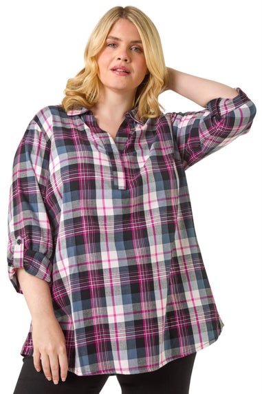 Roman Pink Curve Metallic Checkered Overshirt