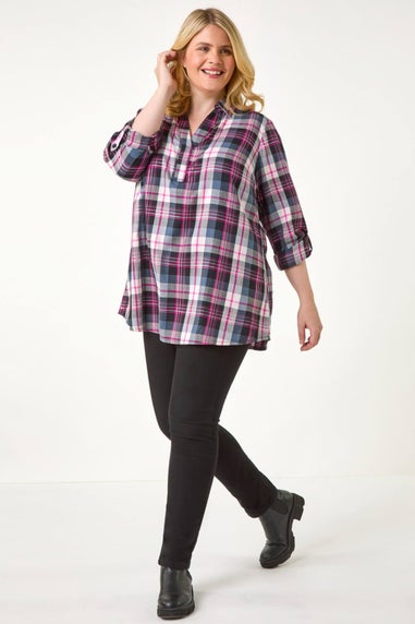Roman Pink Curve Metallic Checkered Overshirt