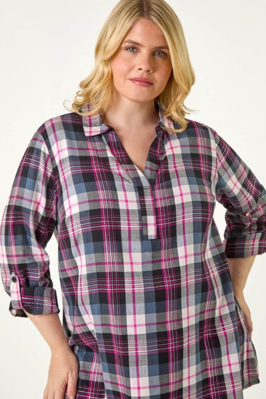 Roman Pink Curve Metallic Checkered Overshirt