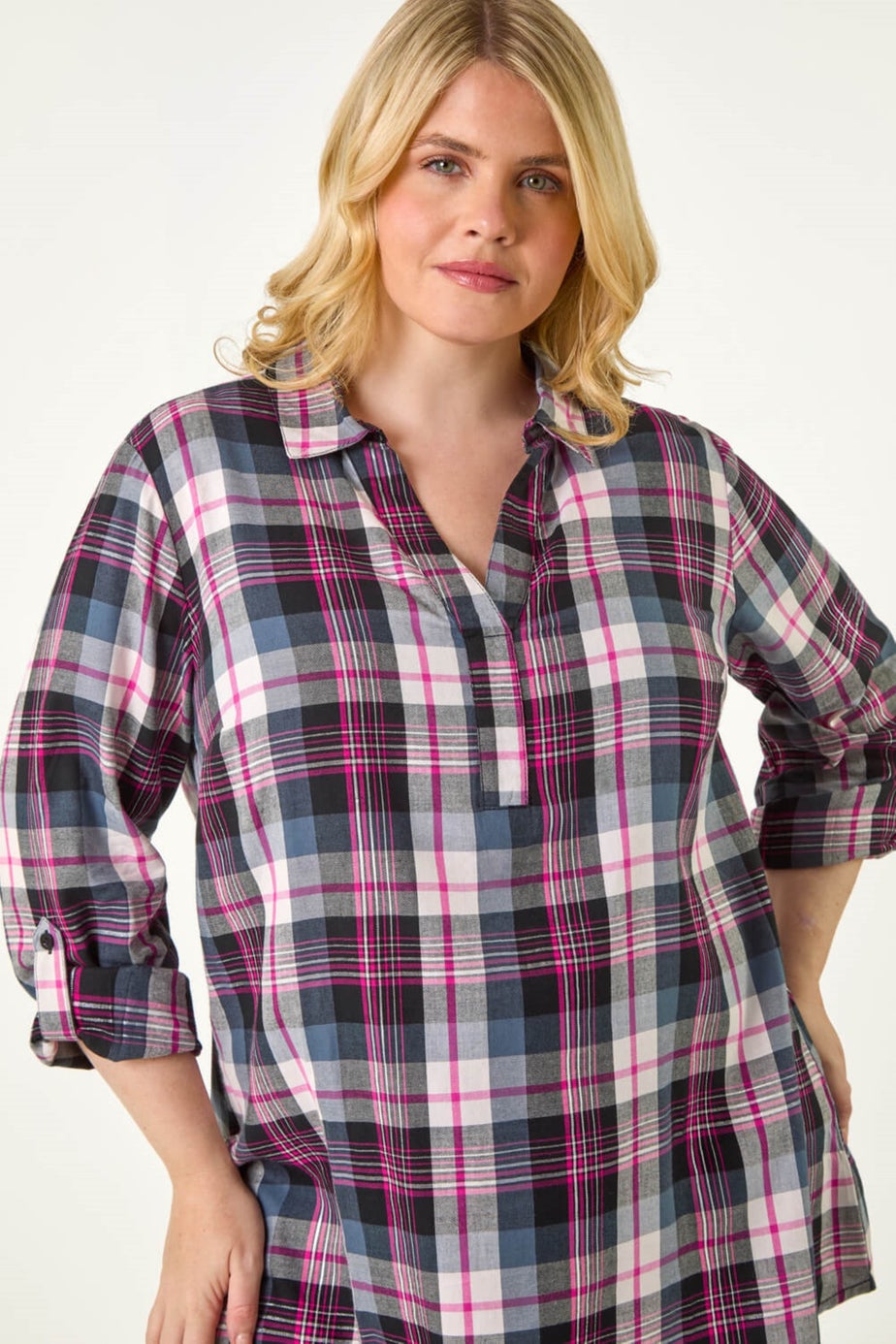 Roman Pink Curve Metallic Checkered Overshirt
