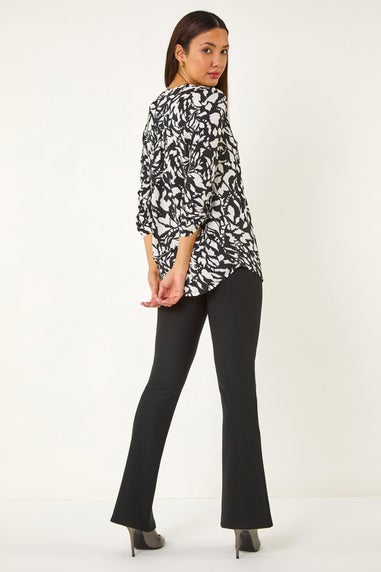 Roman Black Abstract Mono Print Pleated Shirt