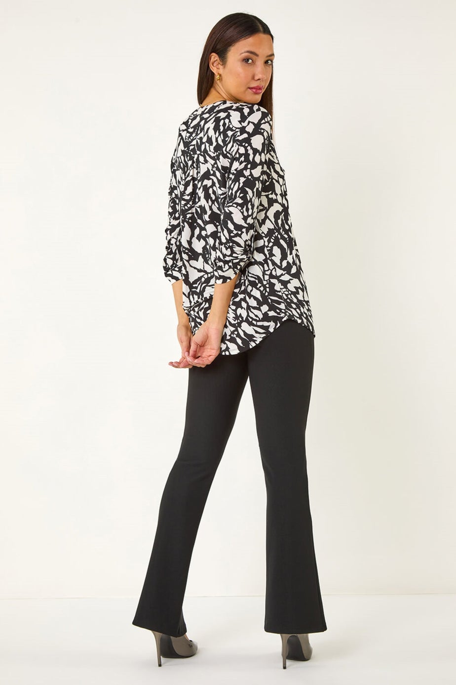 Roman Black Abstract Mono Print Pleated Shirt