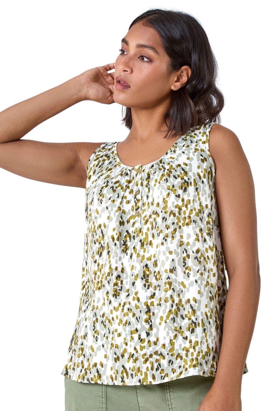 Roman Khaki Abstract Spot Print Button Vest