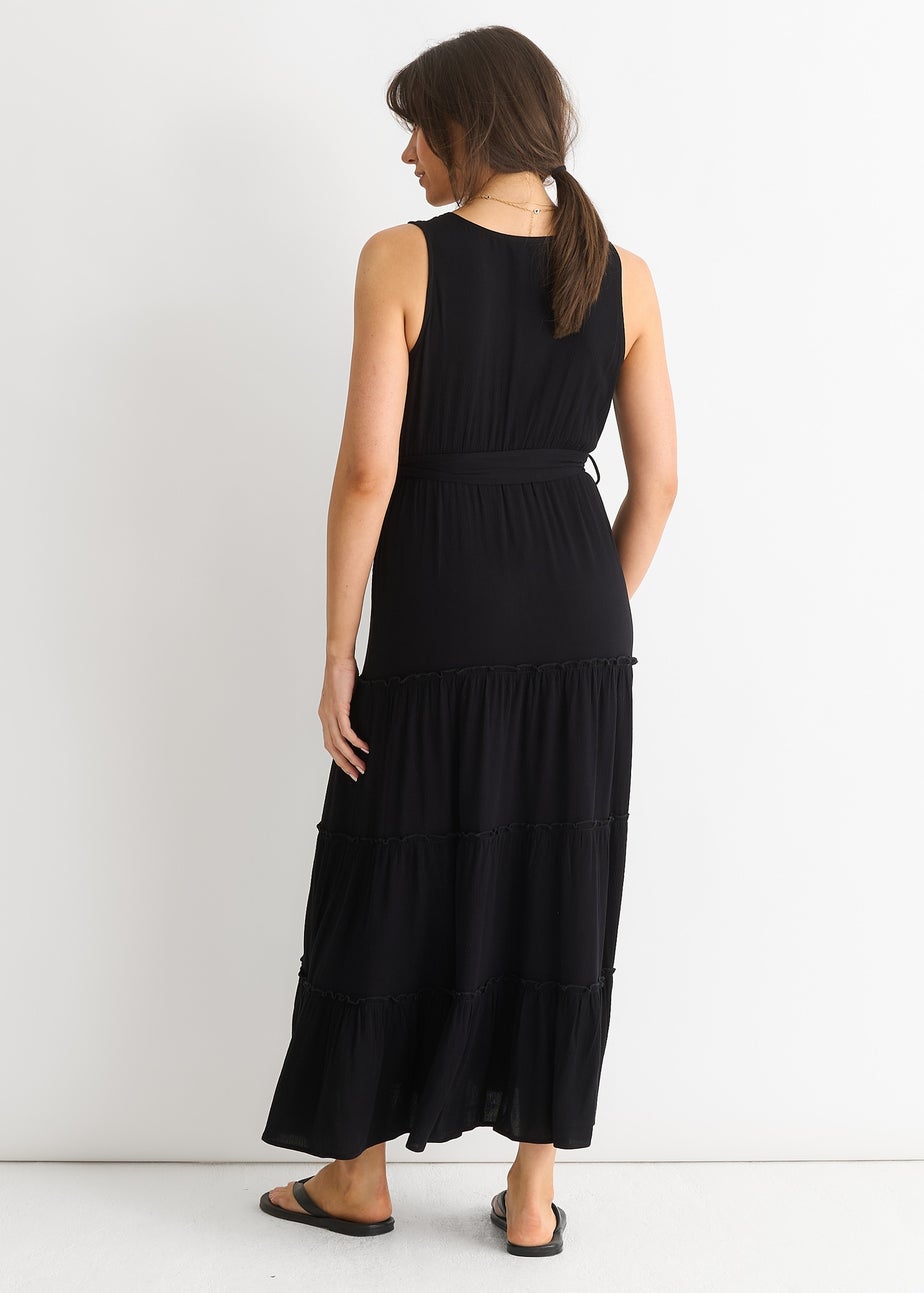 Gini London Black Viscose Wrap Tiered Maxi Dress