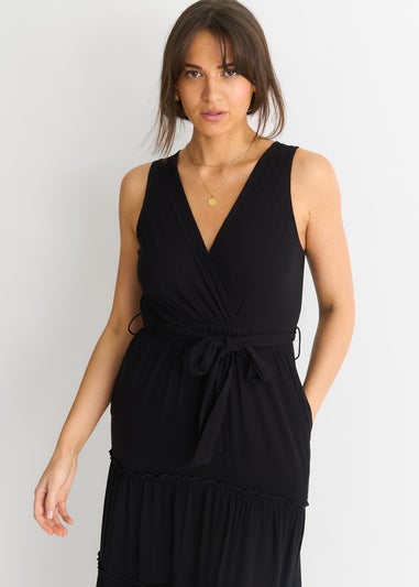 Gini London Black Viscose Wrap Tiered Maxi Dress