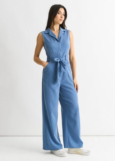 Gini London Blue Chambray Sleeveless Utility Jumpsuit
