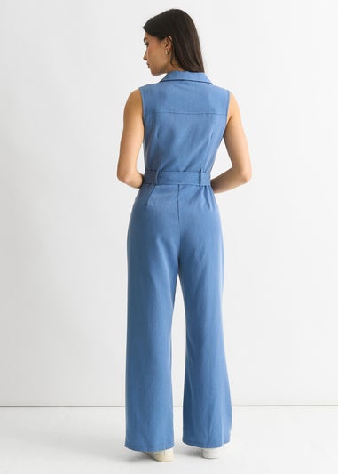 Gini London Blue Chambray Sleeveless Utility Jumpsuit