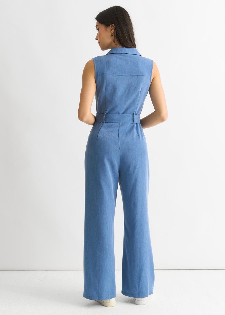 Gini London Blue Chambray Sleeveless Utility Jumpsuit