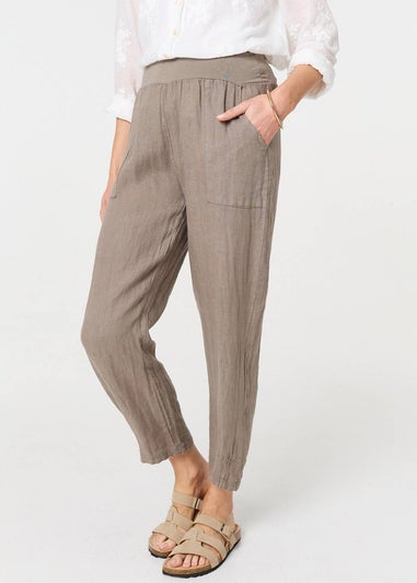 Izabel London Brown Relaxed Linen Tapered Trousers