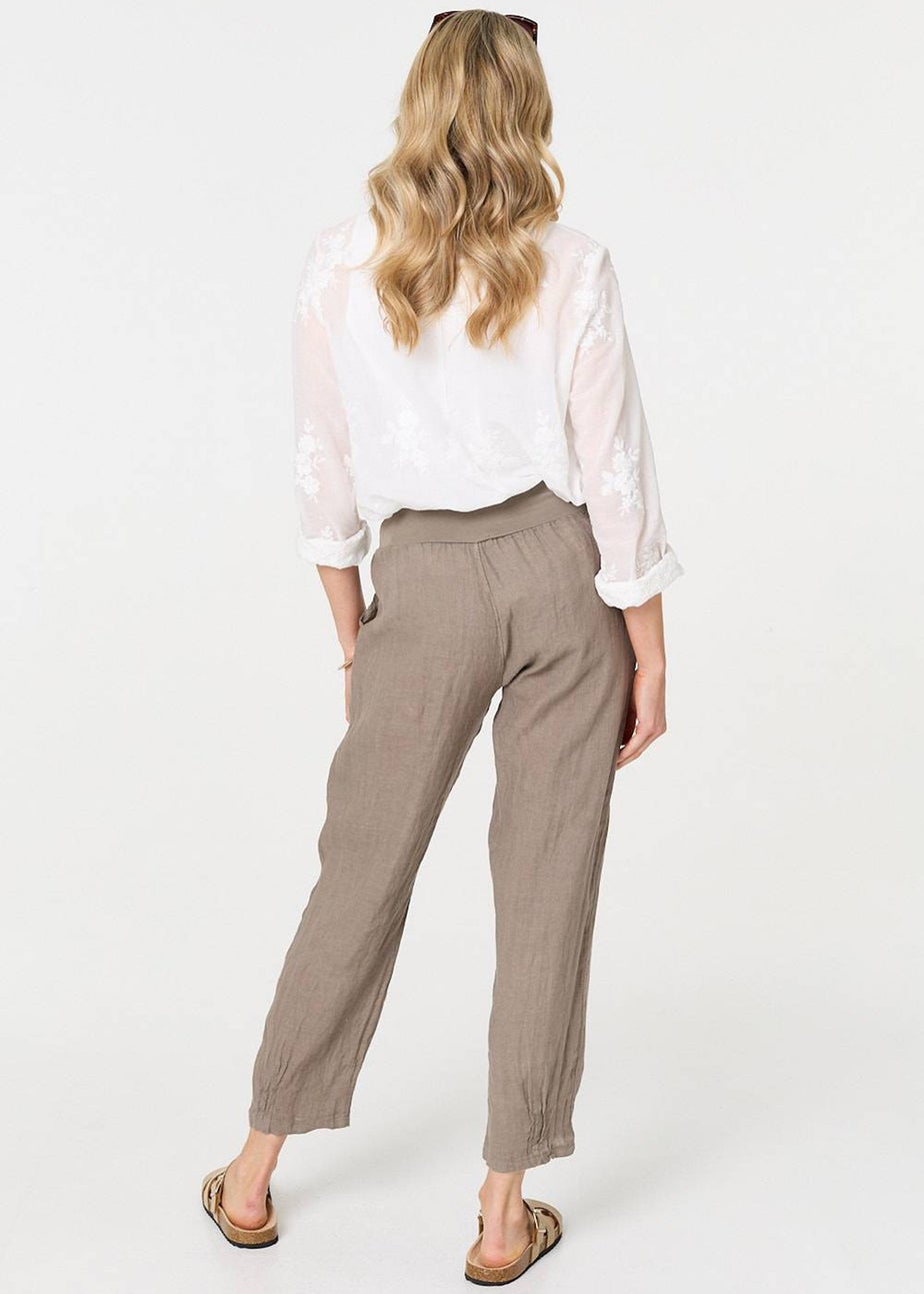 Izabel London Brown Relaxed Linen Tapered Trousers