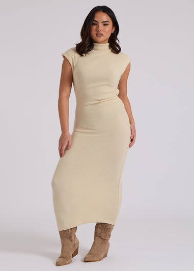 Urban Bliss Brushed Cream Jersey Maxi Ruched Dress