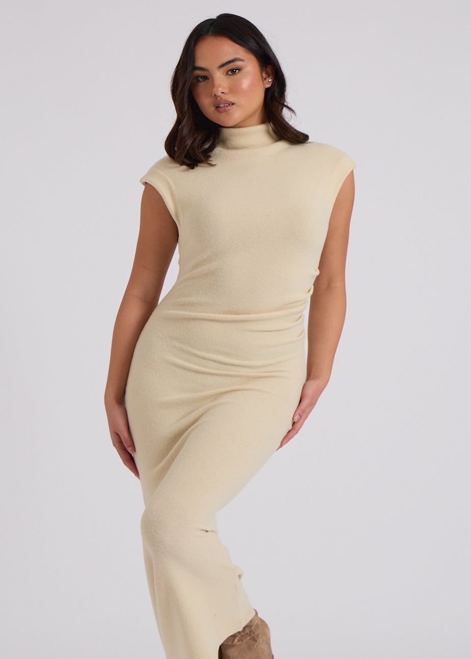 Urban Bliss Brushed Cream Jersey Maxi Ruched Dress