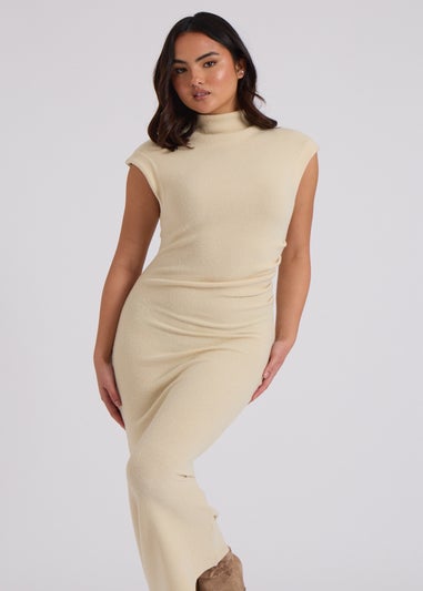 Urban Bliss Brushed Cream Jersey Maxi Ruched Dress