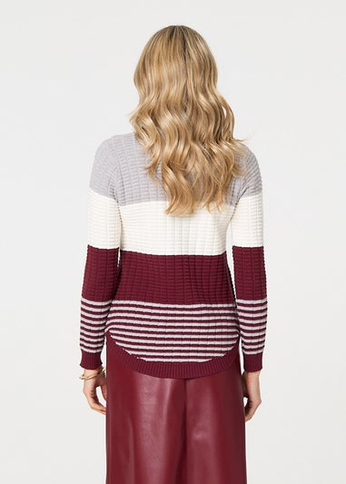 Izabel London Red Colour Block Textured Curve Hem Jumper