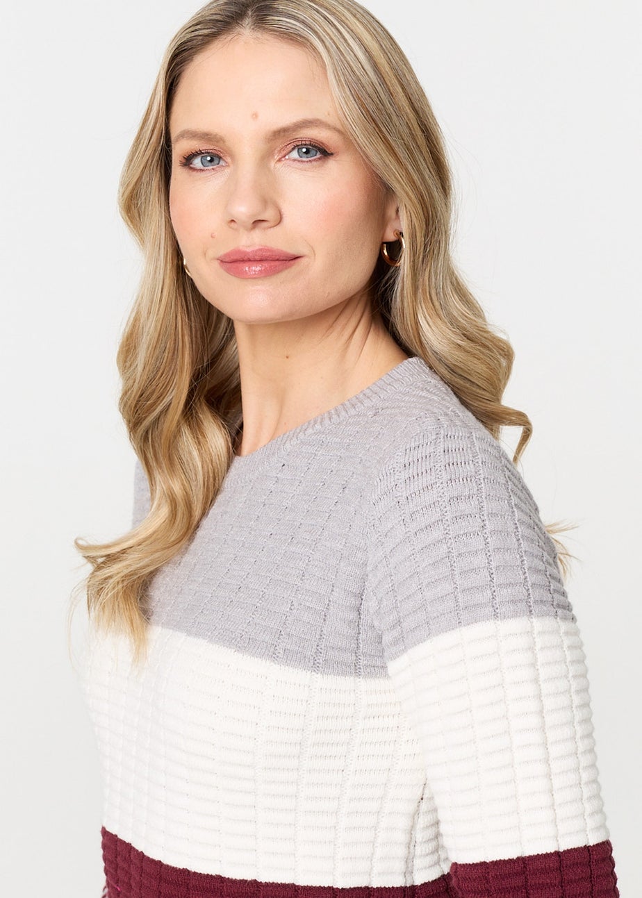 Izabel London Red Colour Block Textured Curve Hem Jumper