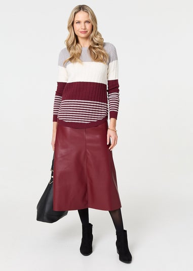 Izabel London Red Colour Block Textured Curve Hem Jumper