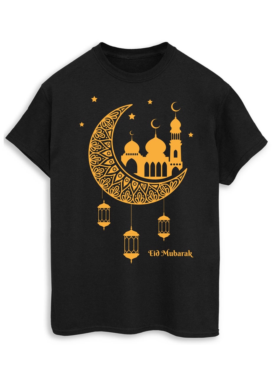 Brands In Eid Mosque Lanterns Black Boyfriend Fit Graphic T-Shirt