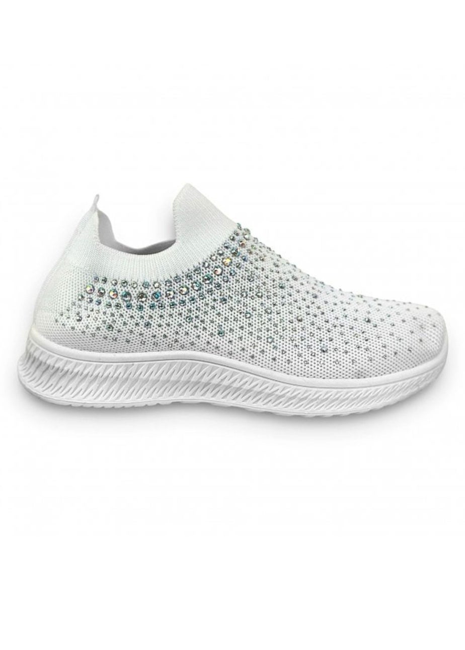 Love Lemonade White Crystal Rainbow Drop Stretch Sock Trainers