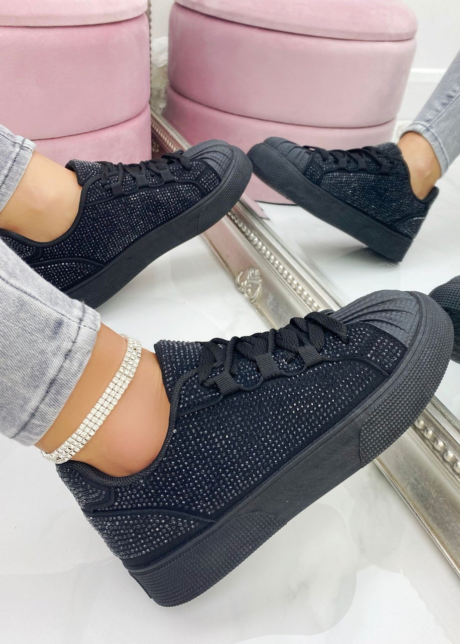 Love Lemonade Black Sparkly Crystal Eternal Trainers
