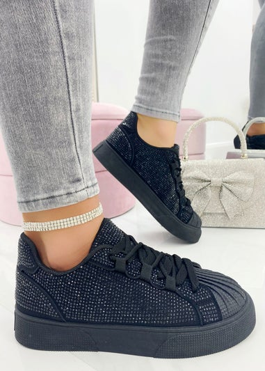 Love Lemonade Black Sparkly Crystal Eternal Trainers