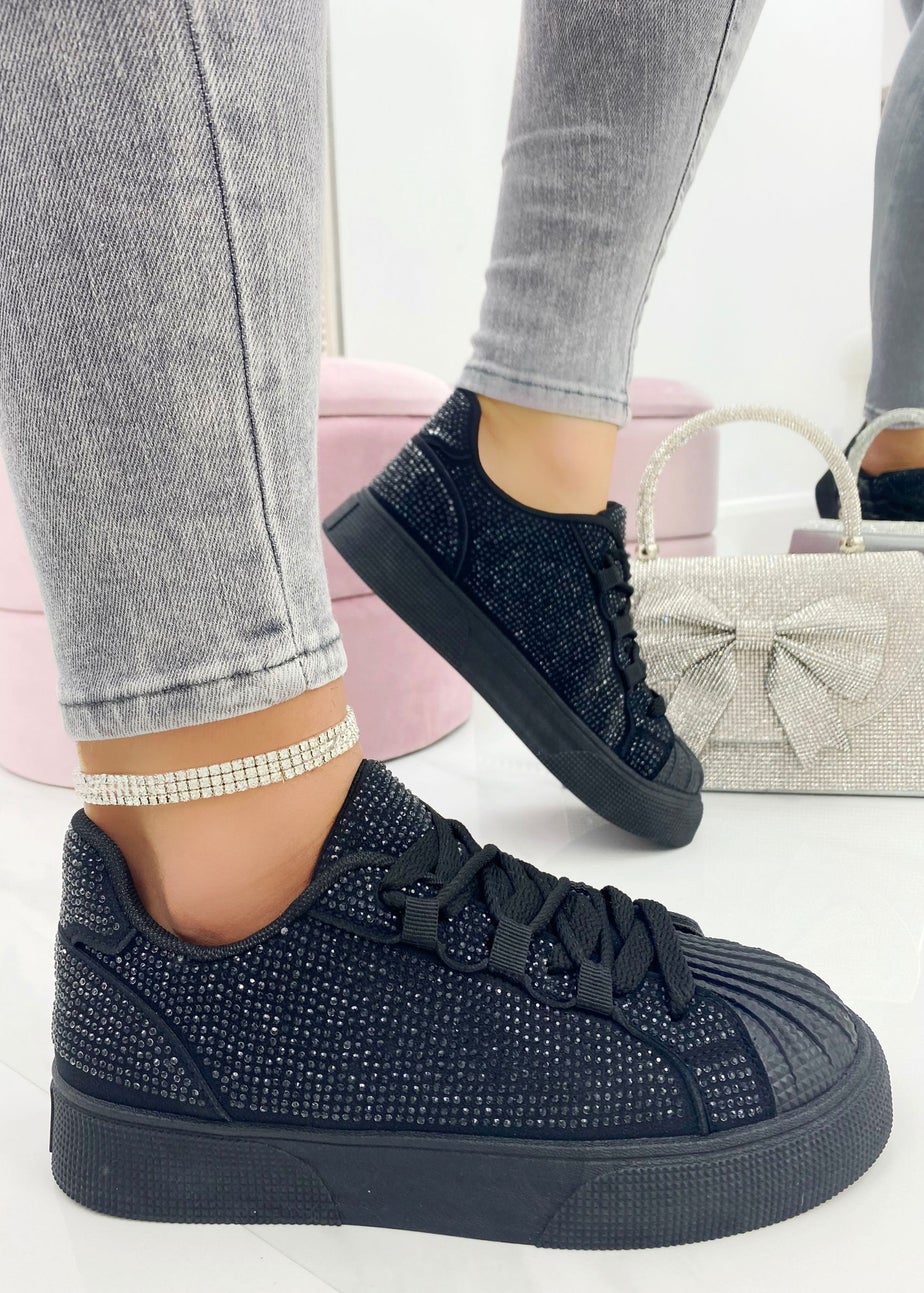 Love Lemonade Black Sparkly Crystal Eternal Trainers