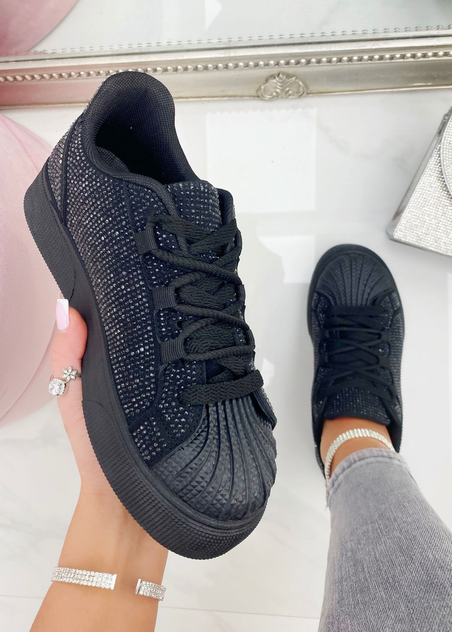 Love Lemonade Black Sparkly Crystal Eternal Trainers