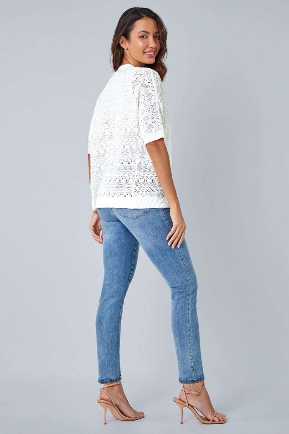 Roman Ivory Stitch Detail Knit Cardigan