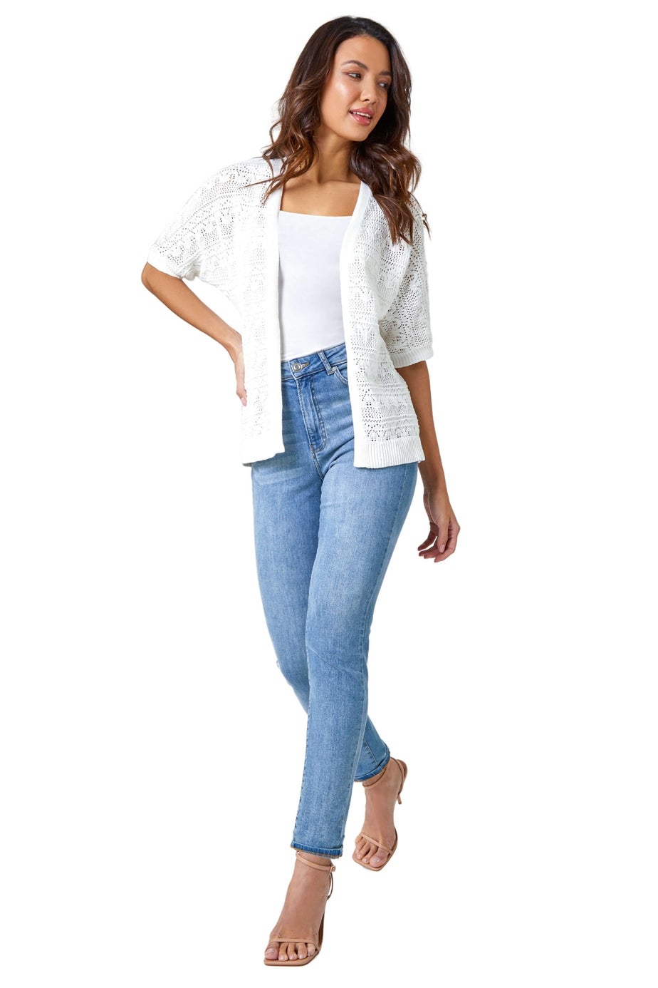 Roman Ivory Stitch Detail Knit Cardigan