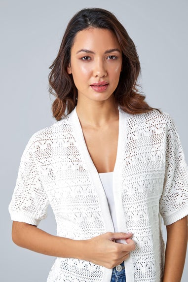 Roman Ivory Stitch Detail Knit Cardigan