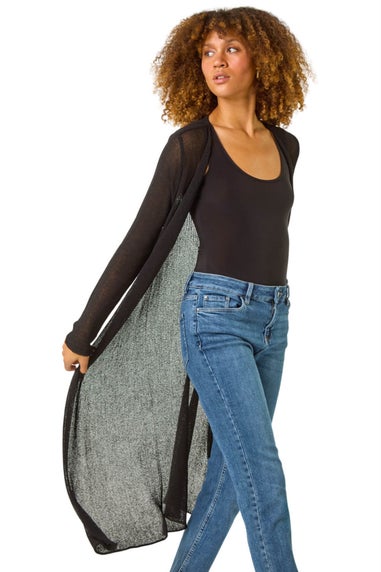 Roman Black Waterfall Knit Longline Cardigan