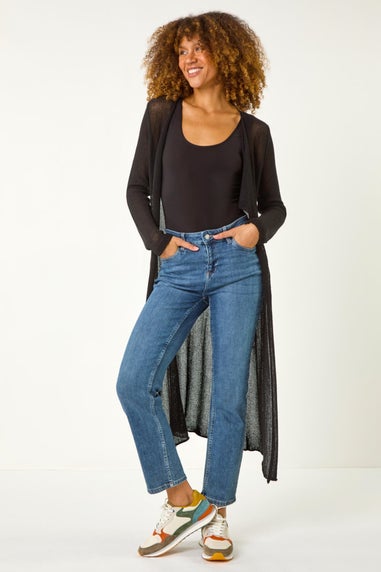 Roman Black Waterfall Knit Longline Cardigan