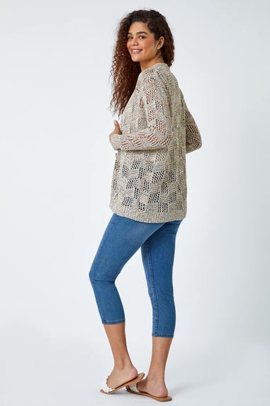 Roman Multi Tape Knit Cotton Blend Cardigan