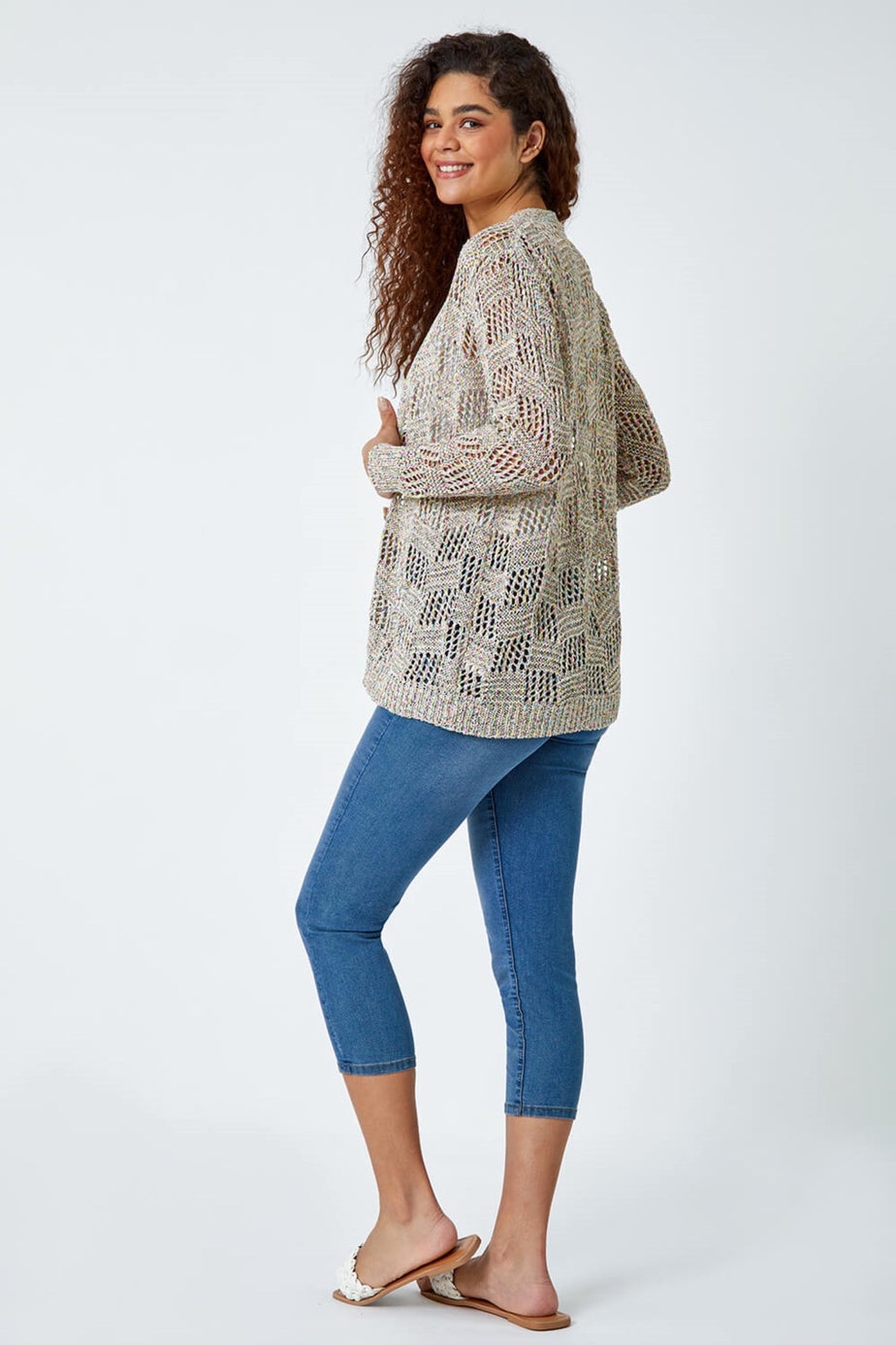 Roman Multi Tape Knit Cotton Blend Cardigan