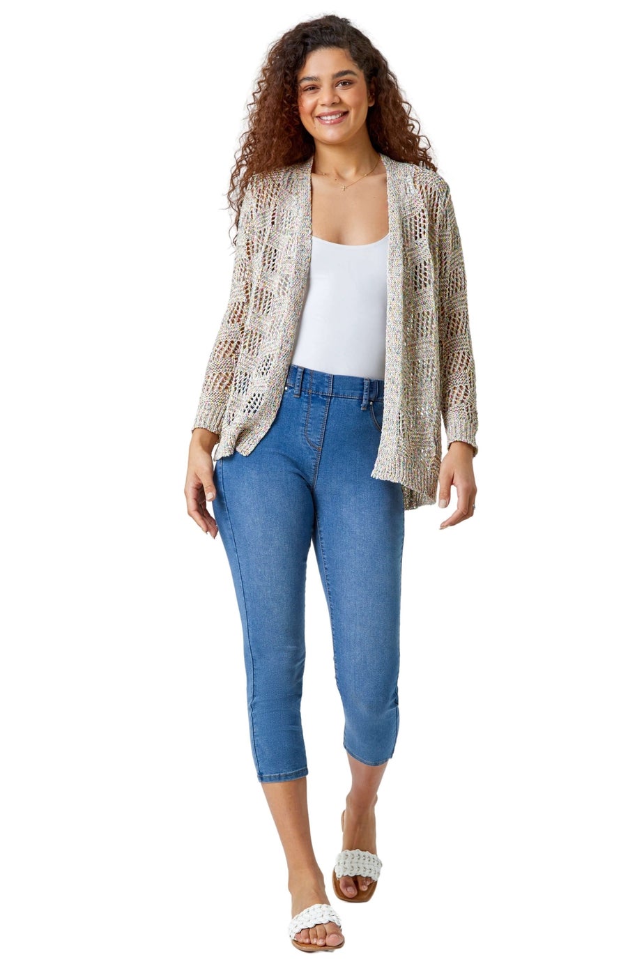 Roman Multi Tape Knit Cotton Blend Cardigan