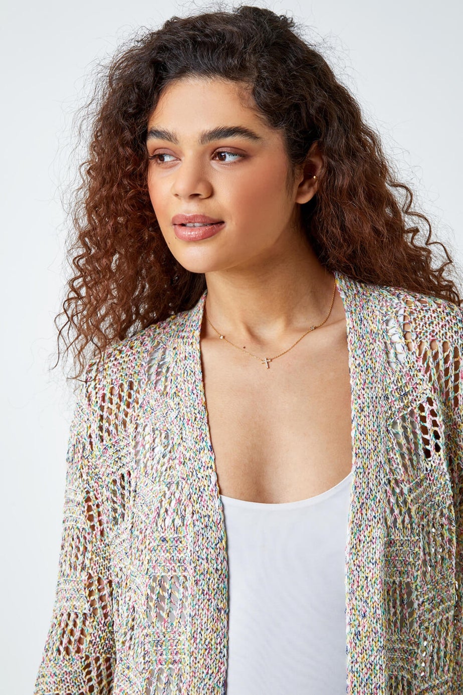 Roman Multi Tape Knit Cotton Blend Cardigan