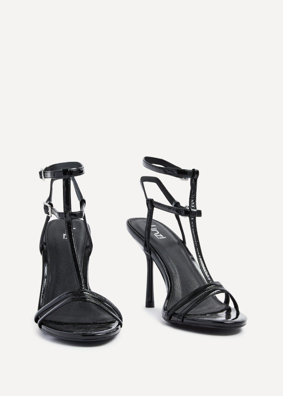 Linzi Jada Black Patent T-Bar Strappy Stiletto Heels