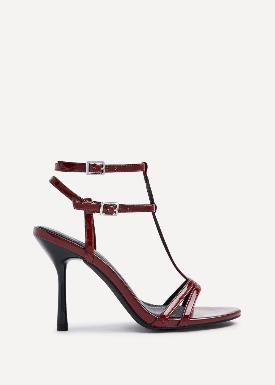 Linzi Jada Burgundy Patent T-Bar Strappy Stiletto Heels