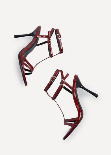 Linzi Jada Burgundy Patent T-Bar Strappy Stiletto Heels